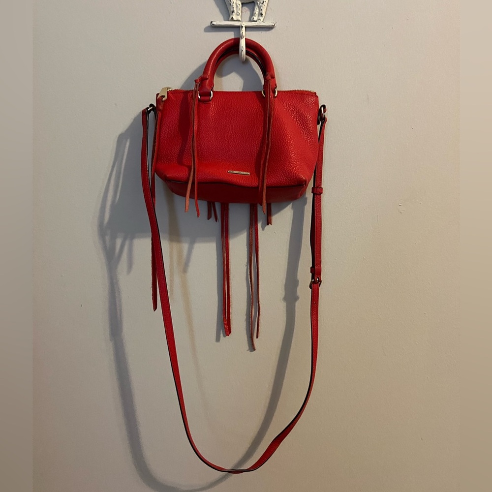 Rebecca Minkoff Leather Micro Moto Satchel Purse Red Tassels - Picture 6 of 14